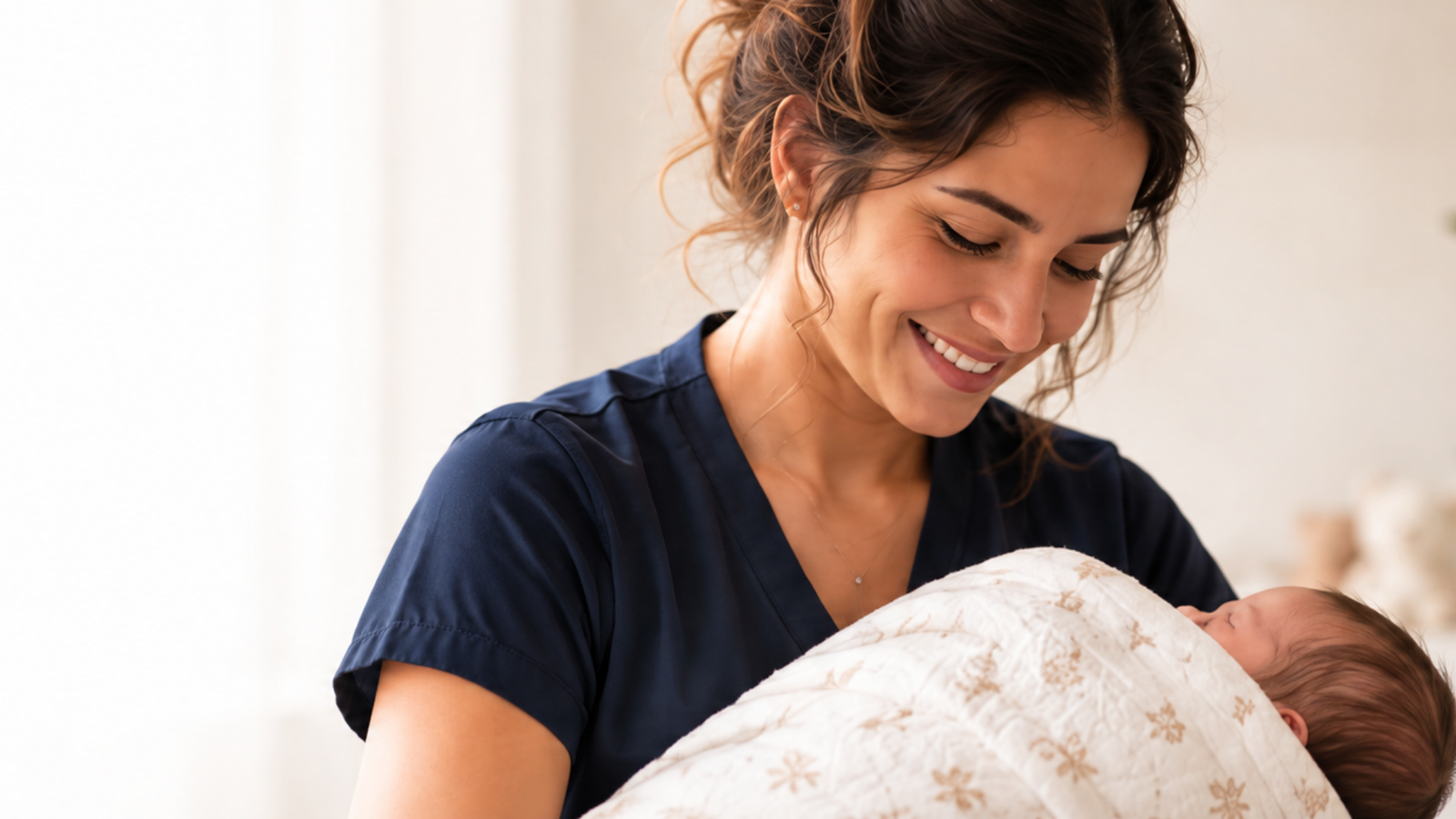 Caregiver holding a sleeping newborn