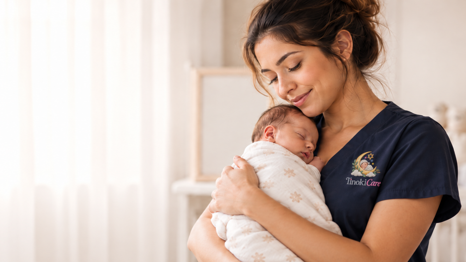 Mother holding her newborn after a night of rest