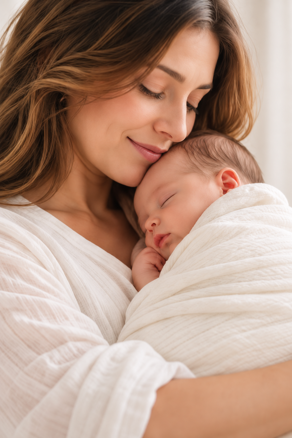 Caregiver smiling at a newborn